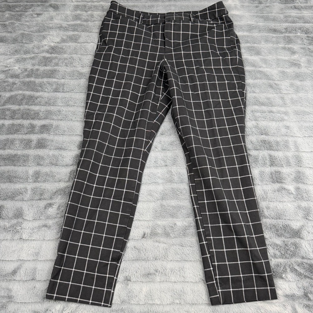 Old Navy Pixie High Rise Black White Windowpane Plaid Slim Ankle Pants Size 10